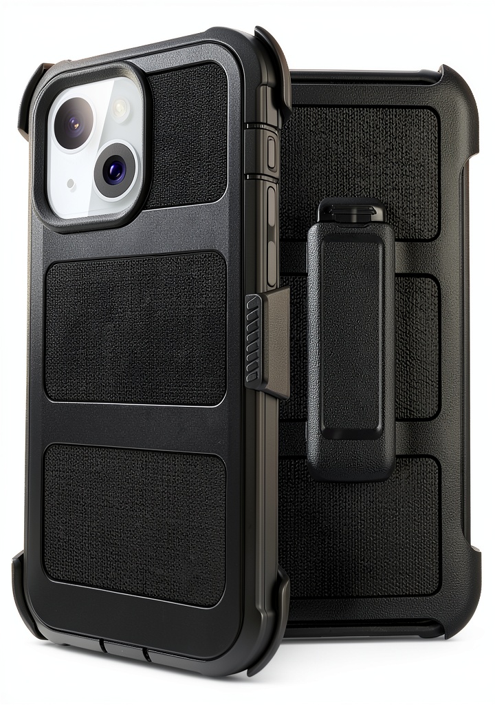 iPhone 15 case with rotatable belt-clip kickstand holster