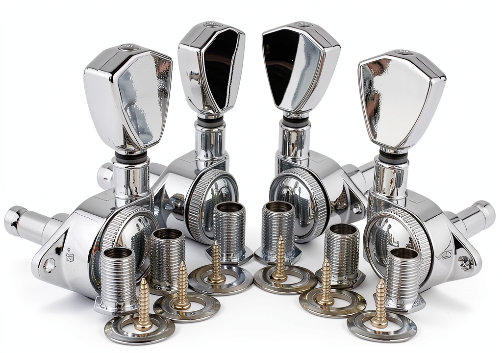 Installing Guitar Locking Tuners Chrome Nickel on a wooden desk