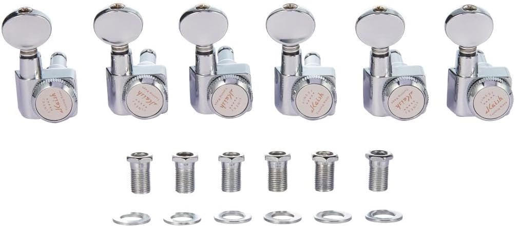 Installing Pavo Vintage Oval Button Tuning Machines for Electric Guitar on a wooden workbench
