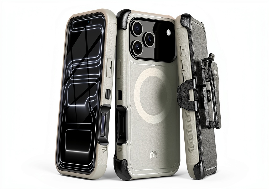 M MYBAT PRO rugged case protecting iPhone 17 Pro Max in an outdoor setting