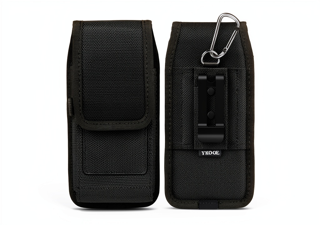 ykooe phone holster attached to a work belt in a construction site