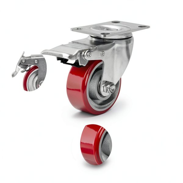 3 Inch Heavy Duty Casters, Swivel Caster Wheels with Brake, Polyurethane on Steel Wheel- Casters Set of 4 with 1400 lb Capacity, Caster Wheels for Furniture Workbench Cart (2 Brake & 2 Rigid)-3