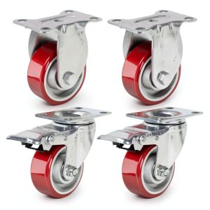 3 Inch Heavy Duty Casters, Swivel Caster Wheels with Brake, Polyurethane on Steel Wheel- Casters Set of 4 with 1400 lb Capacity, Caster Wheels for Furniture Workbench Cart (2 Brake & 2 Rigid)-0