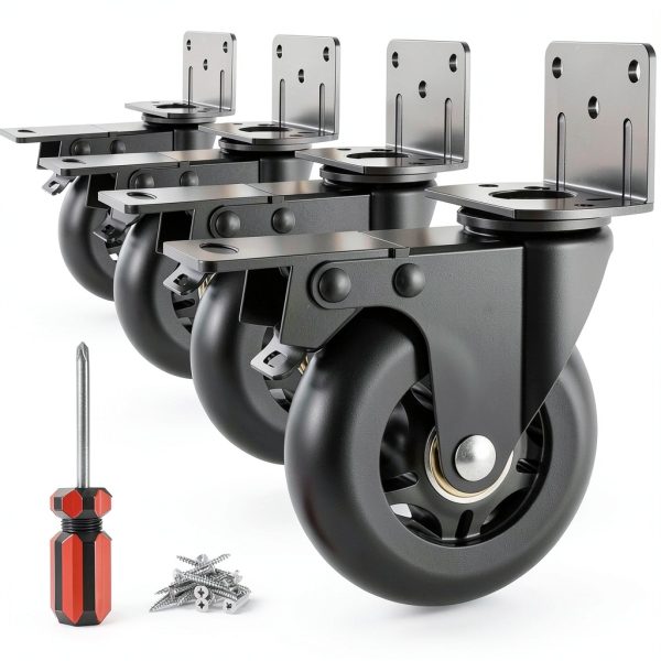 Side Mount Plate Caster Wheels Apllamo L-Shaped Black 3-Inch-0