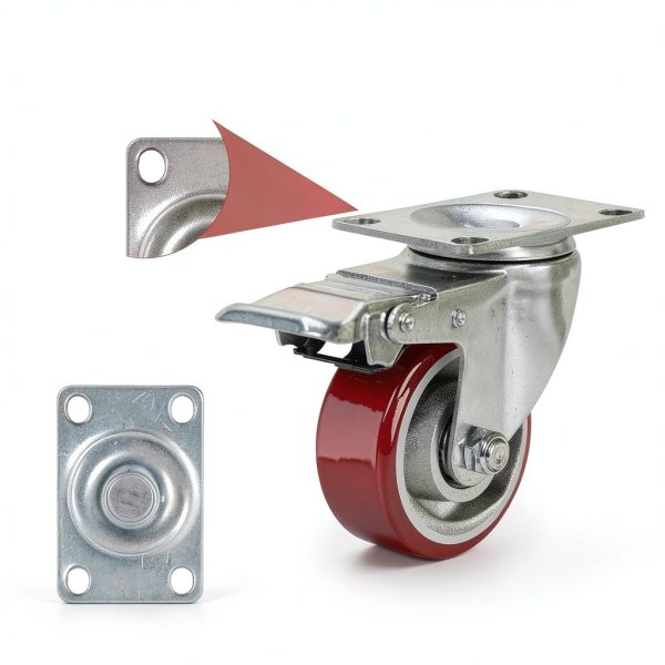 3 Inch Heavy Duty Casters, Swivel Caster Wheels with Brake, Polyurethane on Steel Wheel- Casters Set of 4 with 1400 lb Capacity, Caster Wheels for Furniture Workbench Cart (2 Brake & 2 Rigid)-1