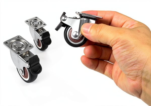 Small Caster Wheels 1 Inch, Low Profile 360 Degree Swivel Casters Set of 4, Little Rubber Base Rolling Plate Caster Wheels for Small Furniture(2 with Brakes & 2 Without),No Noise-1