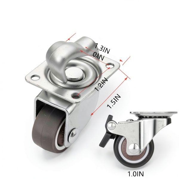 Small Caster Wheels 1 Inch, Low Profile 360 Degree Swivel Casters Set of 4, Little Rubber Base Rolling Plate Caster Wheels for Small Furniture(2 with Brakes & 2 Without),No Noise-6