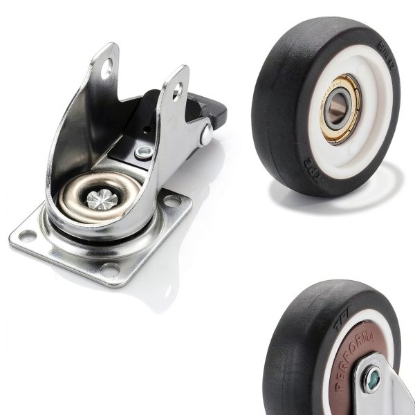 Small Caster Wheels 1 Inch, Low Profile 360 Degree Swivel Casters Set of 4, Little Rubber Base Rolling Plate Caster Wheels for Small Furniture(2 with Brakes & 2 Without),No Noise-5