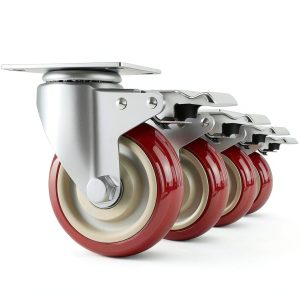 4 Inch Swivel Caster Wheels FOCBUGU Plate Casters Double Brake 2200lb-0